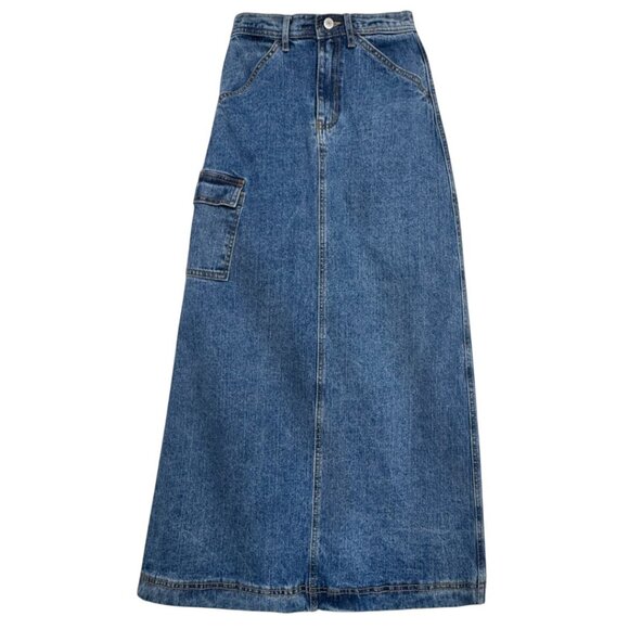 BRANDY MELVILLE J GALT MAXI DENIM SKIRT SCANDI COTTAGE CORE PRAIRIE GRANOLA SM - Picture 2 of 7